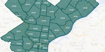 Mapa centar grad Philadelphia poštanski broj