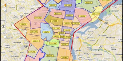 Mapa na većem prostoru Philadelphie